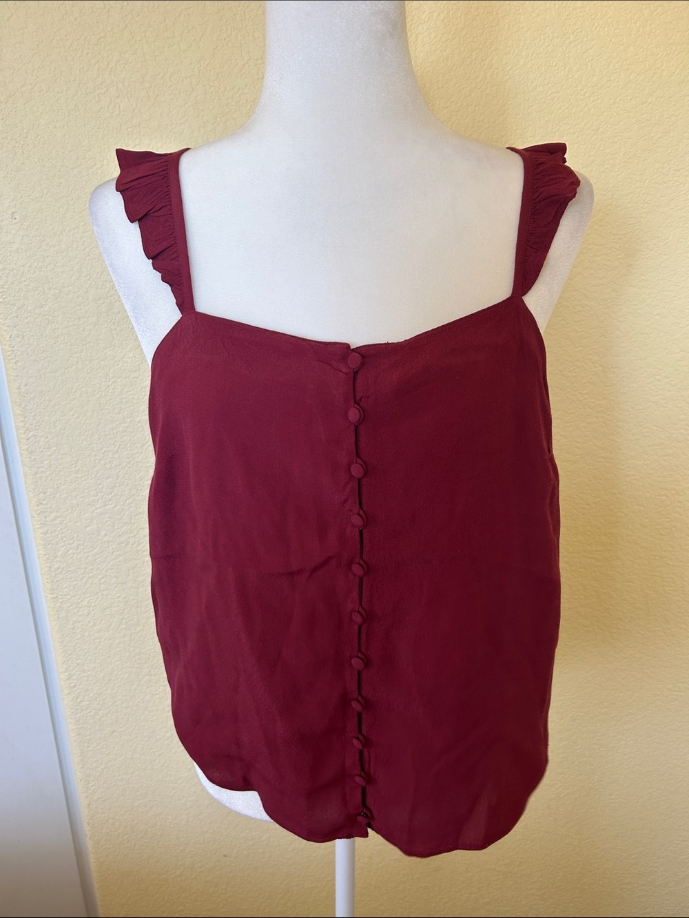 Madewell Burgundy Ruffle-Strap Button-Front Camisole